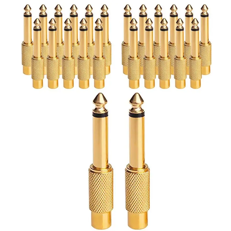 Stylish-24PCS RCA Female 6.5Mm To 6.35Mm TS Mono Plug Male To RCA Female Connectors Plug Audio Connector Mono Plug Set Kit