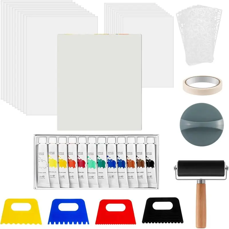 

【CHRISTMAS 】For Mixed Media Art, Card Making 12" X 14" Gel Printing Plate Kit, Brayer, Printmaking Paper, Acrylic Paint, Scraper