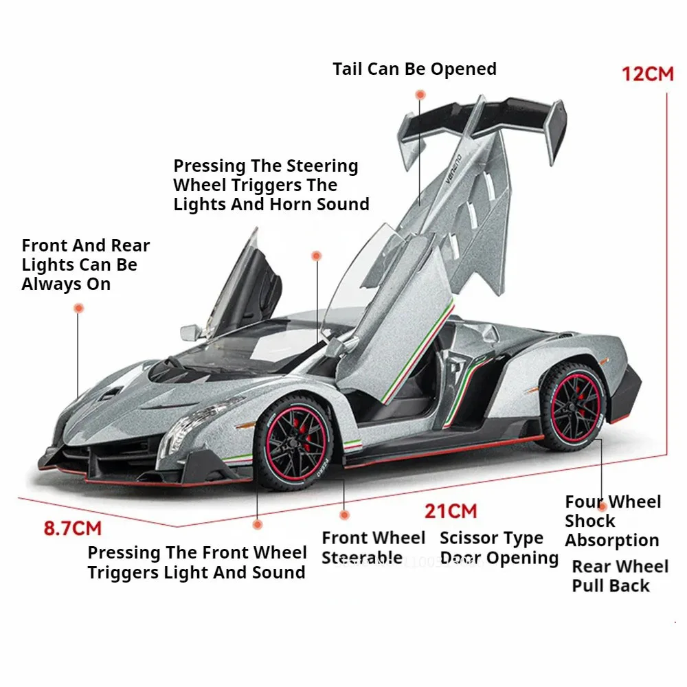 1:24 Scale Veneno Alloy Cars Model Diecast Toys 3 Doors Can Opened Sports Car with Light Sound Vehicle for Kids Birthday Present