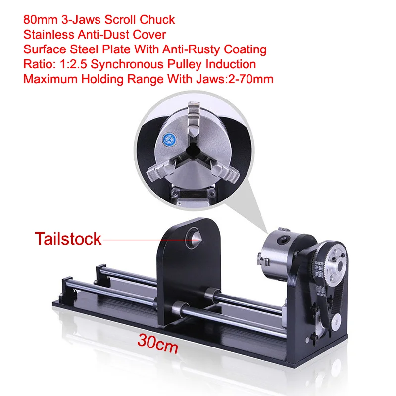 Universal Slide Rotary Axis 80MM 3 Jaw Fourth Axis For Co2 Laser Engraving Cutting Machine Cutter Engraver