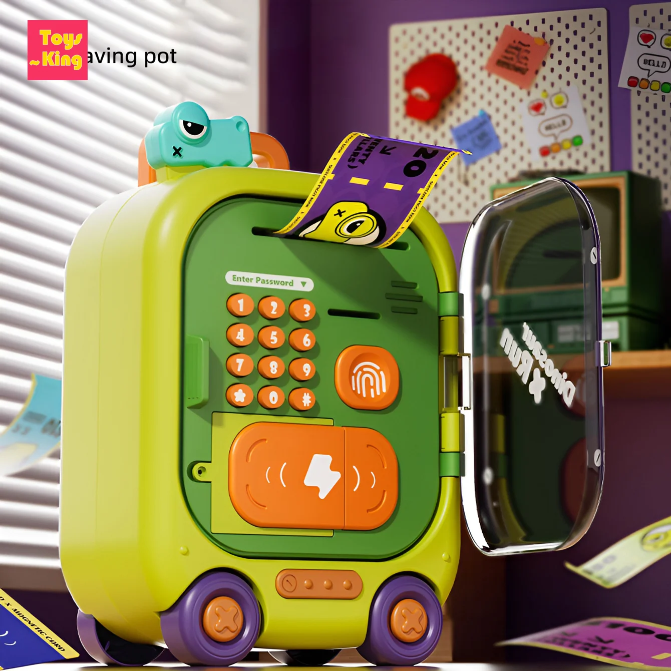 Hucha con contraseña para deslizar, música, gran capacidad, portátil, multifuncional, caja de ahorro de dinero, tarjeta, juguetes para niños, regalos