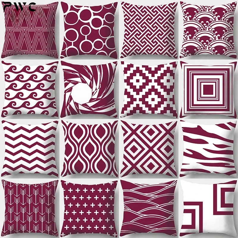 

Wine Red Geometry Print Decorative Cushions Pillowcase Polyester Cushion Cover Throw Pillow Sofa Decoration Pillowcover