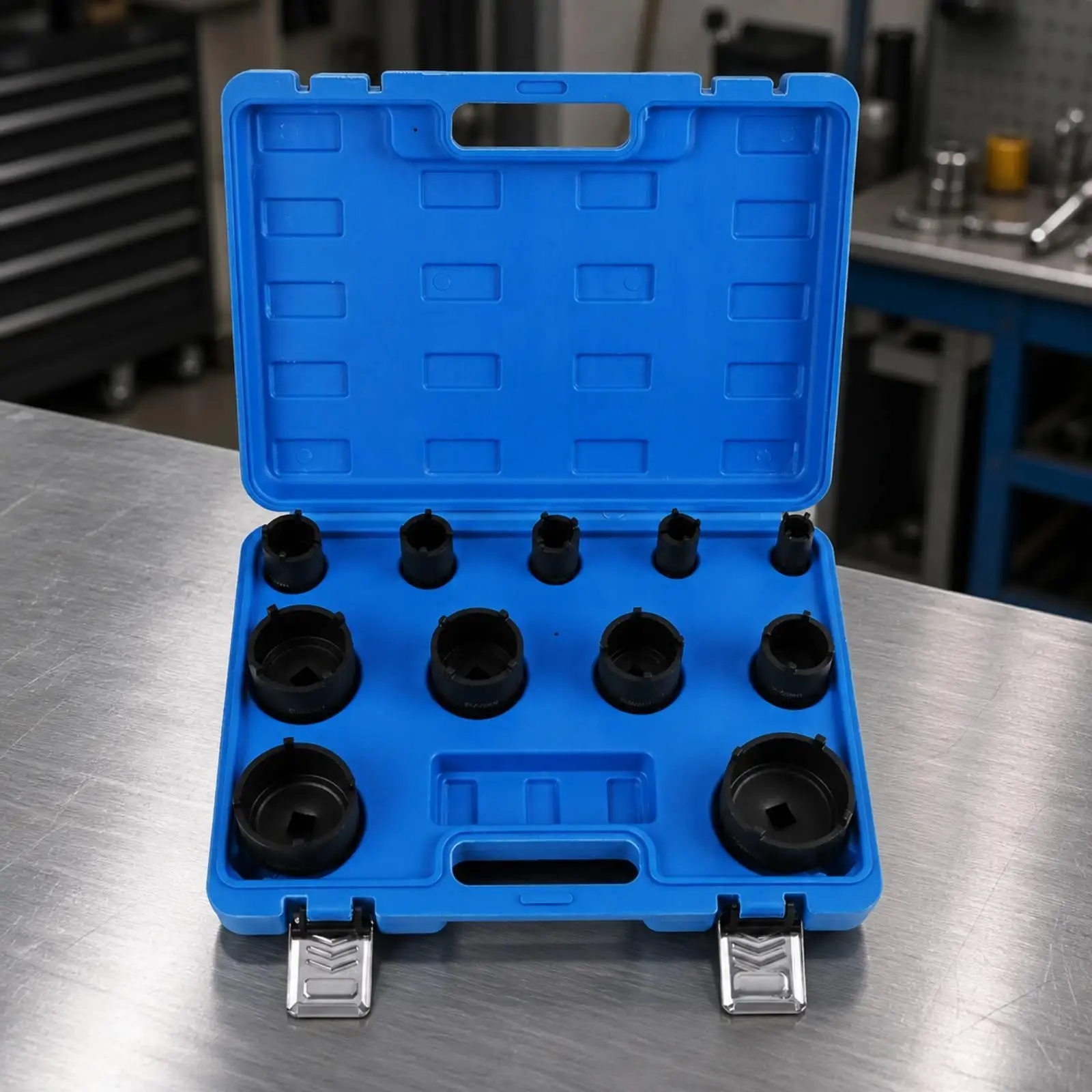 Heavy Duty Axle Shaft Socket Wrench 11PC Set with Molded Case for Wheel Hub Bearing Nut Removal and Installation