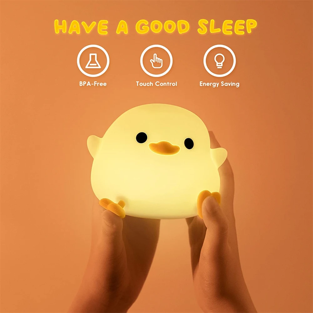 LED Bean Duck Night Light com Sensor de Toque, lâmpada de mesa recarregável, abajur, quarto e sala de estar, bonito