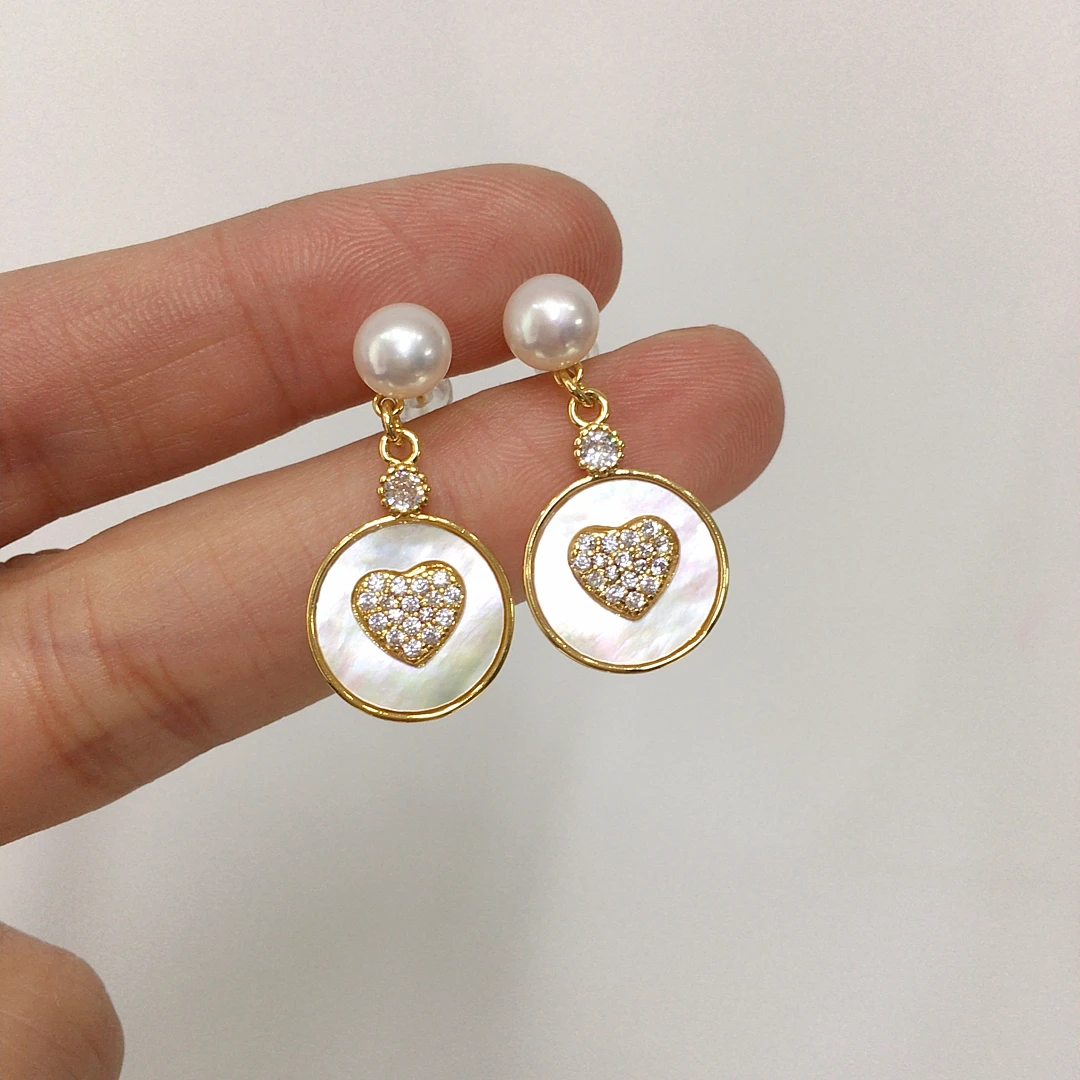 ZHBORUINI 2024 Luxury Natural seashells heart earrings natural freshwater pearl earrings for women Jewelry Gift