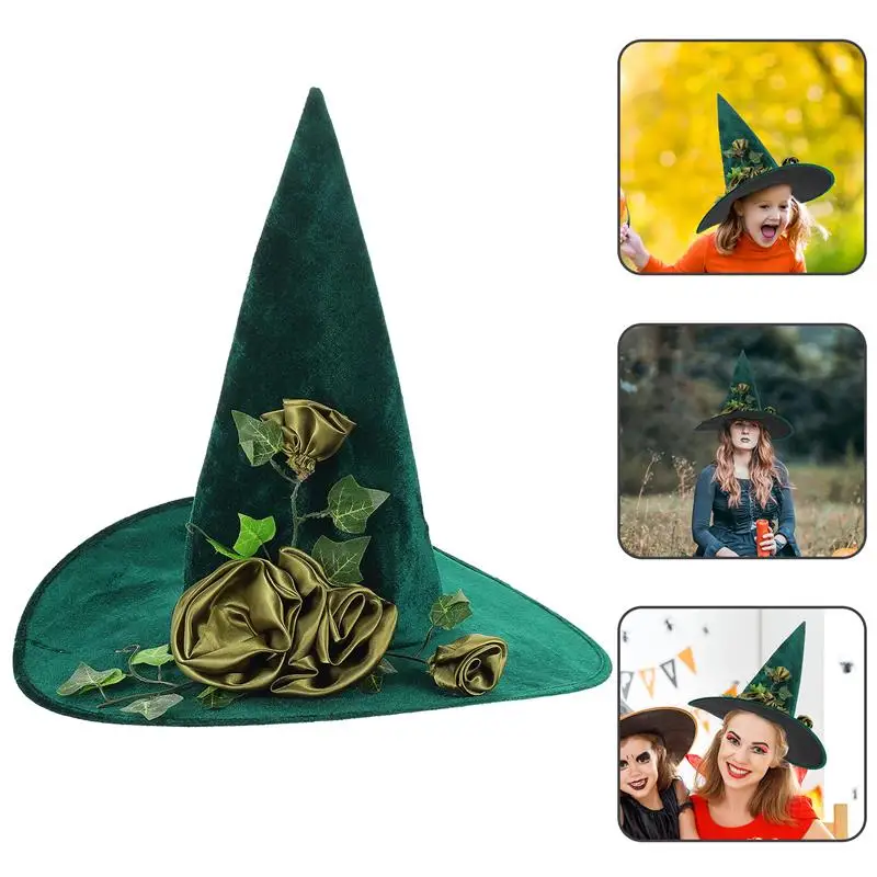 

NEW Halloween Witch Hat Green Flower Decorative Hat Holiday Party Supplies Cosplay Costume Accessories Props cartoon DIY hat