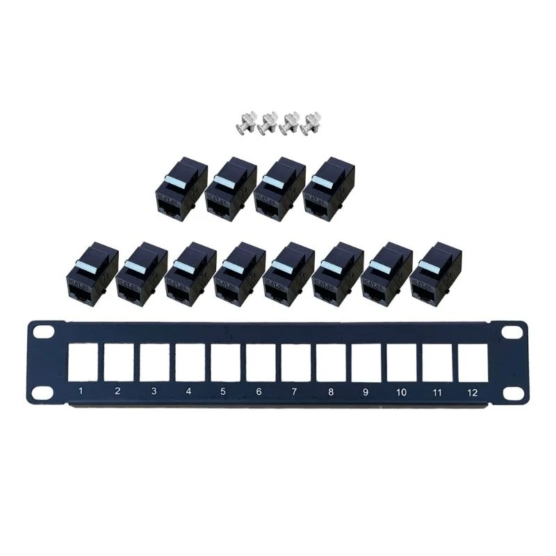 E1PF Patch Panel 12Port CAT5e 10G Support 1U Network Patch Panel UTP 19inch Wallmount or Rackmount Punch Down Block for CAT5e