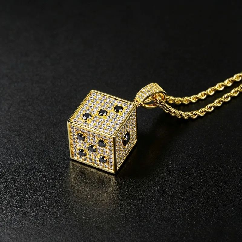 Black White Dice Square Cubic Zirconia Necklace Unisex Ins Trendy Minimalist Personalized Pendant Jewelry For Men Women