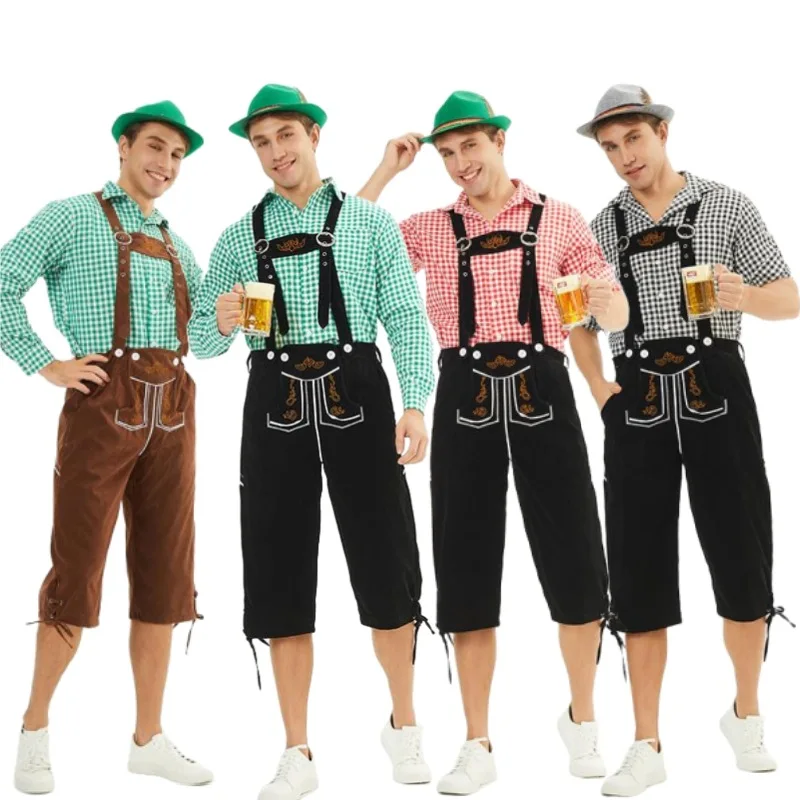 Conjunto de tres piezas del Oktoberfest, disfraz de Lederhosen, barman bávaro, vestido de fiesta de lujo, ropa de Halloween, explosiones de verano