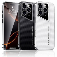 Carbon Fibre Pattern Back Cover Plated Frame Phone Case For iPhone 16 Pro Max 16 Pro 15 Pro 14 13 Pro Camera Protection Cover