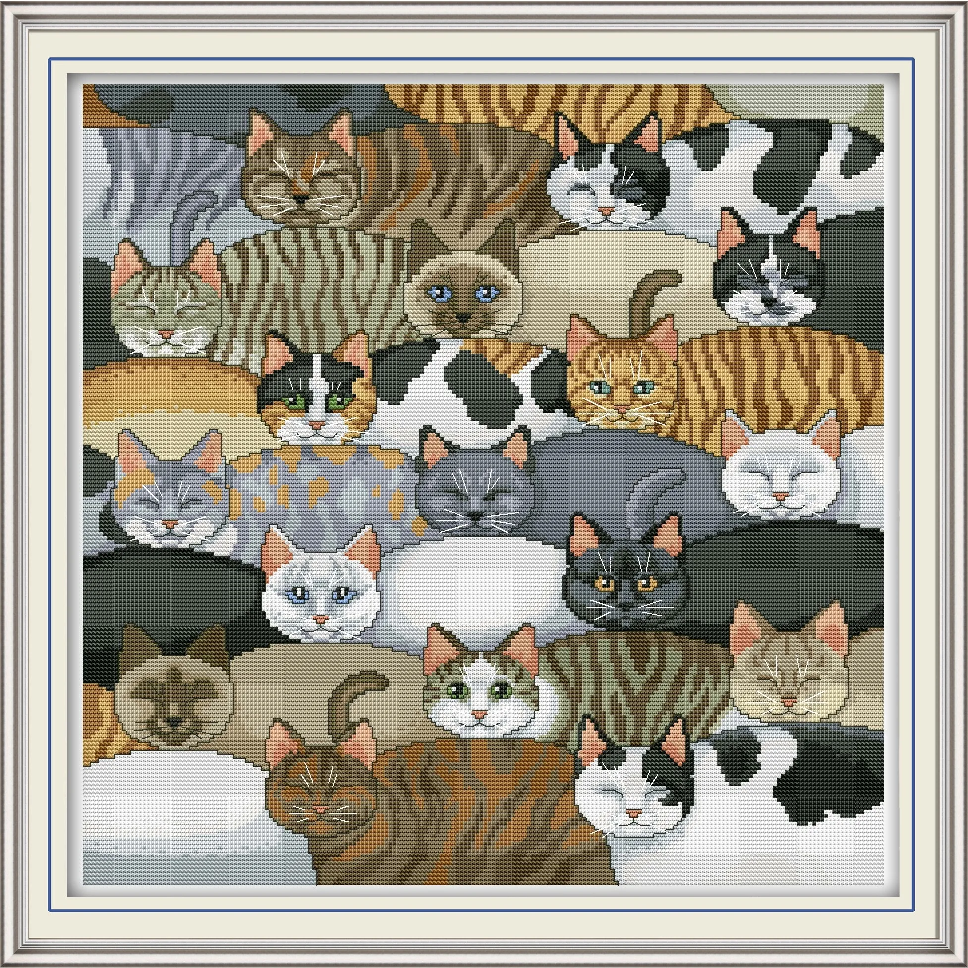 

Soulgift News Pre-Printed Cross Stitch Kit,Stamped Aida Fabric with DMC Threads,Embroidery Kit - Cats