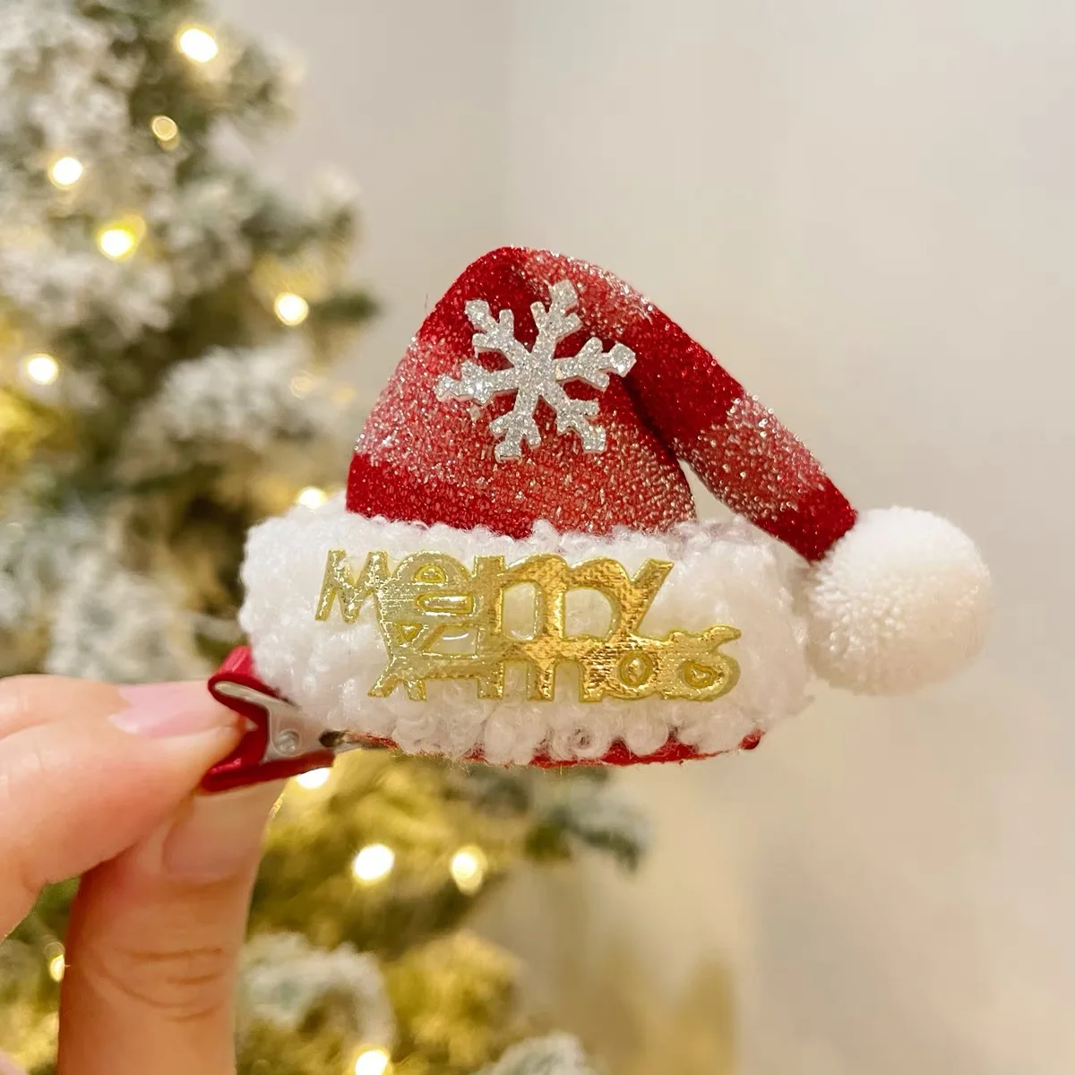 1/2 Stück Pailletten-Buchstaben Haarspangen 'Frohe Weihnachten' für Frauen, Wollkugel-Schneeflocken-Deko Haarklammern, Süße Weihnachtsmützen-förmige Haarspange F