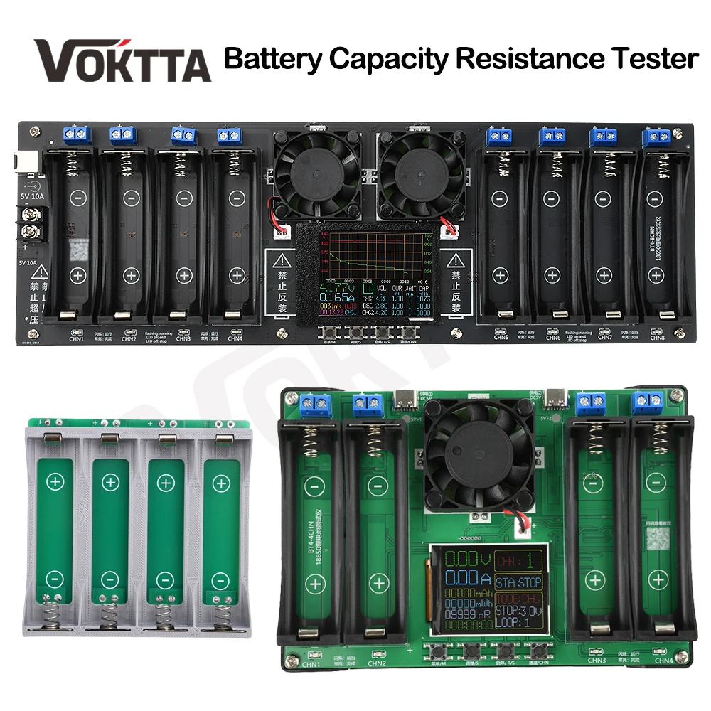 4/8-Channel 18650/21700 Battery Capacity Tester Automatic Charge/Discharge Module Electronic Load Tester Color Screen