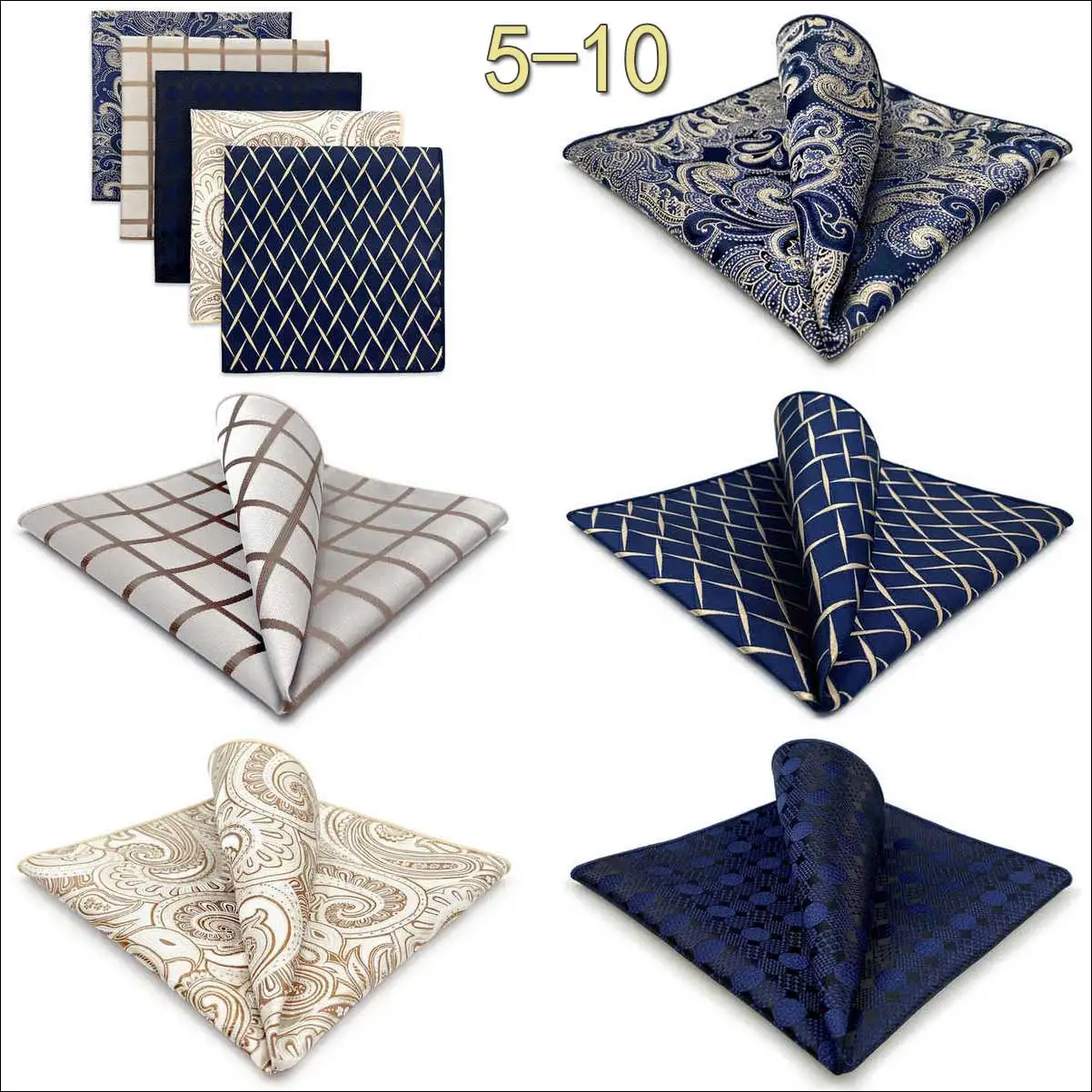 5-teiliges Herren-Einstecktuch-Set, verschiedene Einstecktücher, mehrere Stile, Paisley- und Blumenmuster, Anzug, groß, 32 cm, Business-Accessoires – Detail 9