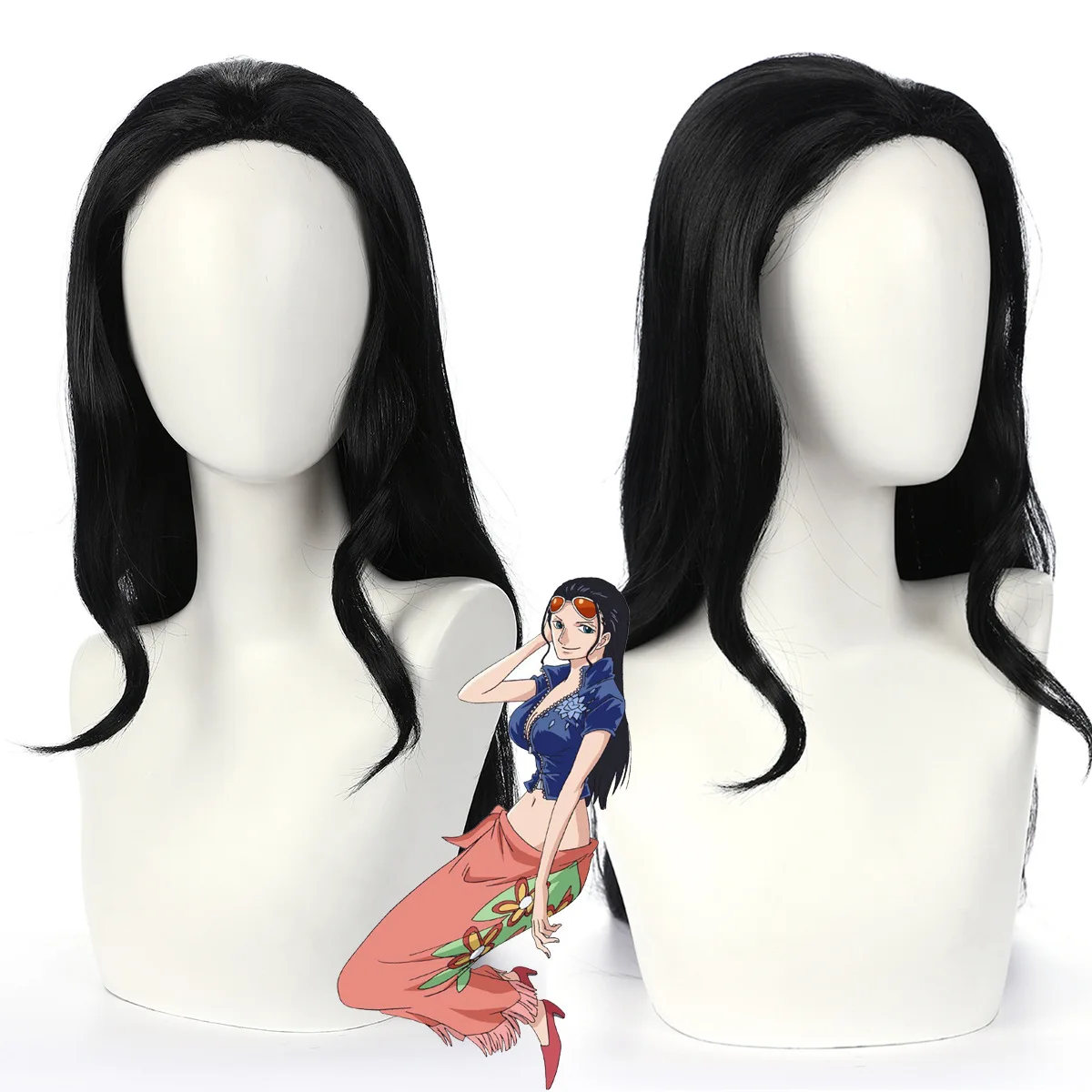 Synthetic Long Straight Black Cosplay Wig Middle Part Anime Style for Archaeologist Inspired Els-robin Role Play Halloween Party
