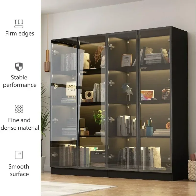 Display Cabinet with Glass Doors and Lights, 4-Tier Storage Shelves, Pop-up Design, Trophy Case Display  for Collectibles