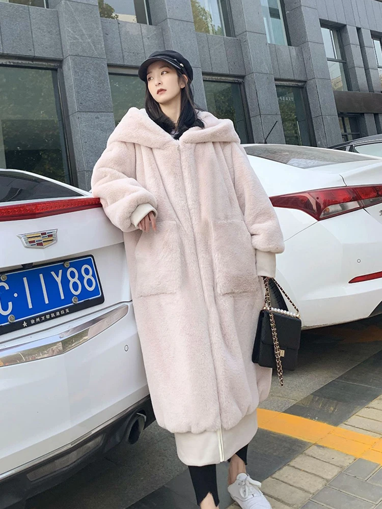 ZADORIN High Qaulity Long Faux Rabbit Fur Coat With Hood Women Fashion Long Sleeve Thick Warm Winter Fur Jacket Manteau Fourrure