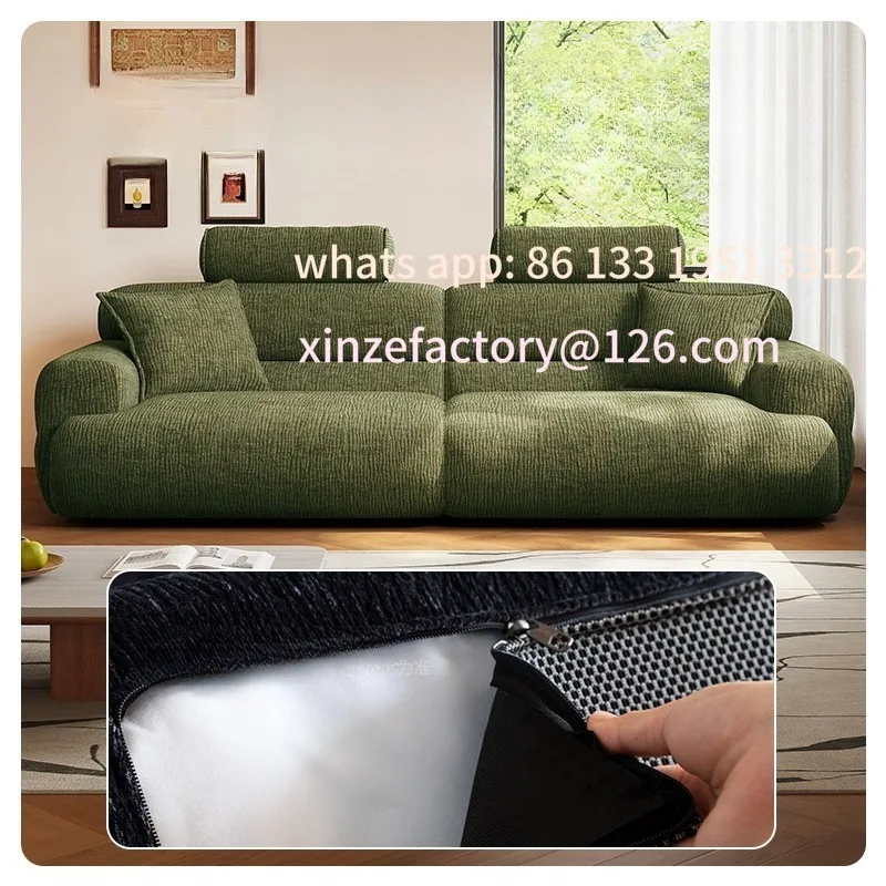 

Fully removable and washable, multi-functional charging, with bracket, high headrest, valley fabric sofa, retro green.