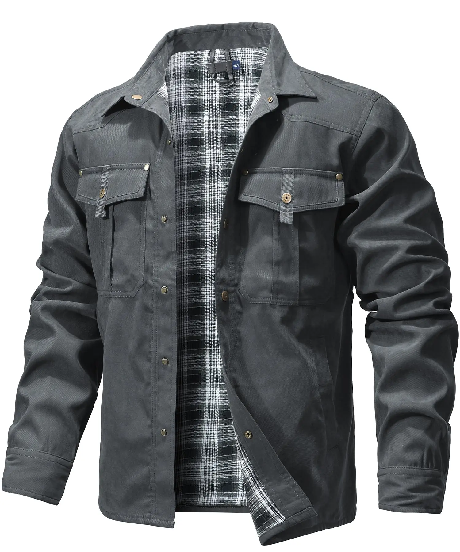 Herenjassen Lente Flanel Gevoerd Overhemd Jas Shacket Casual Drukknoop Overshirt Western Cowboy Stijl Hoge Kwaliteit Top Amerikaanse Maat