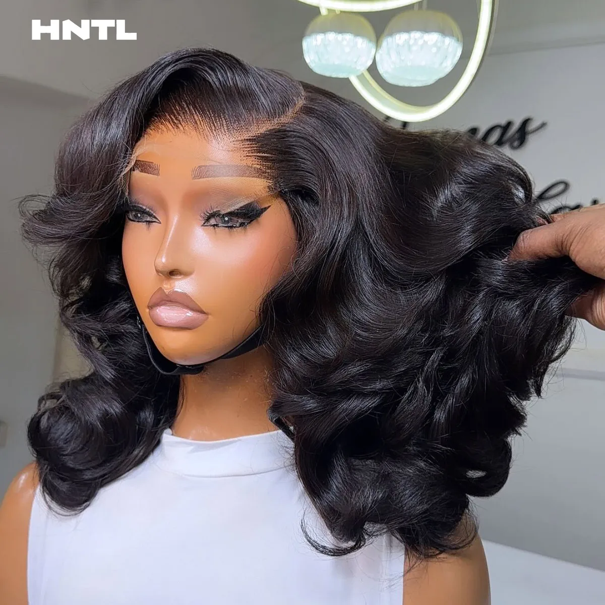 Super Double Drawn 5by5 Lace Bouncy Curls Glueless Wig Natural Black Human Hair 13x6 13x4 Lace Front Loose Wave Wigs 300 Density