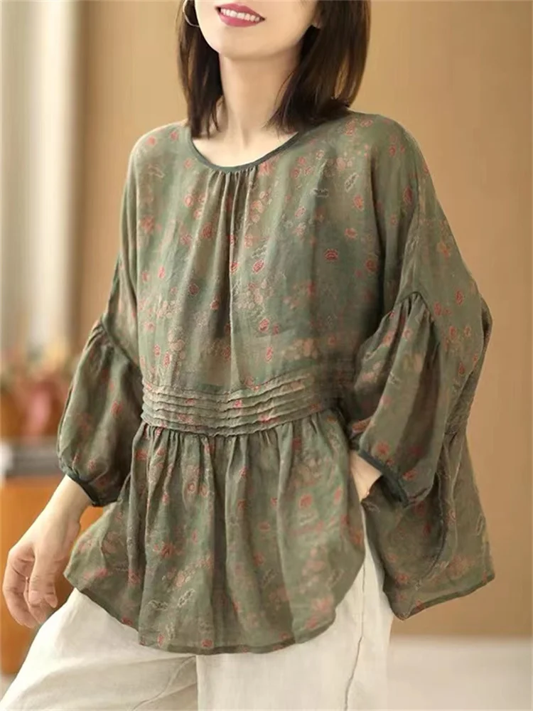 Oversized Summer Vintage Cotton Linen Women Floral Blouse Shirt Korea New Ladies Womens Casual Loose Pullover Big Size Blouses