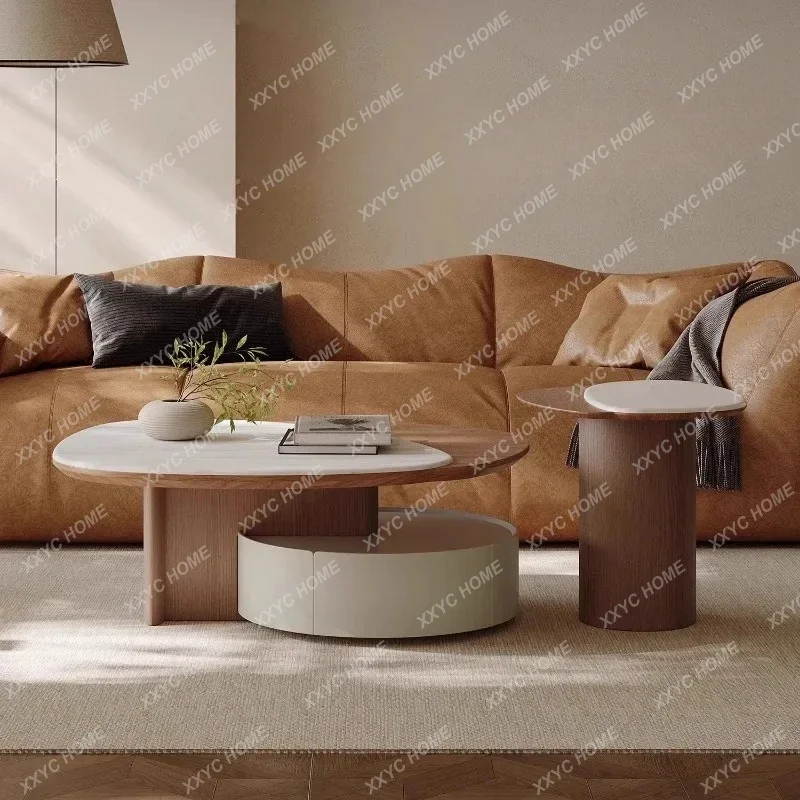AAItalian Minimalist Microcrystalline Stone Coffee Table Combination High-end With Walnut Pattern Creative Special Shape