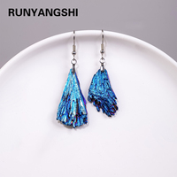 Natural Stones Tourmaline Aura Blue Flame Healing Crystal Stone Dangle Drop Earrings for Women Eardrop Chakra Balancing Jewelry