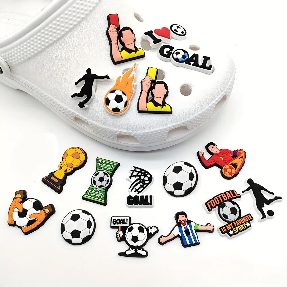 18pcs Or 22pcs Football Series Shoe Charms for Clogs Bubble Slides Sandals PVC Shoe Decorations Accessories