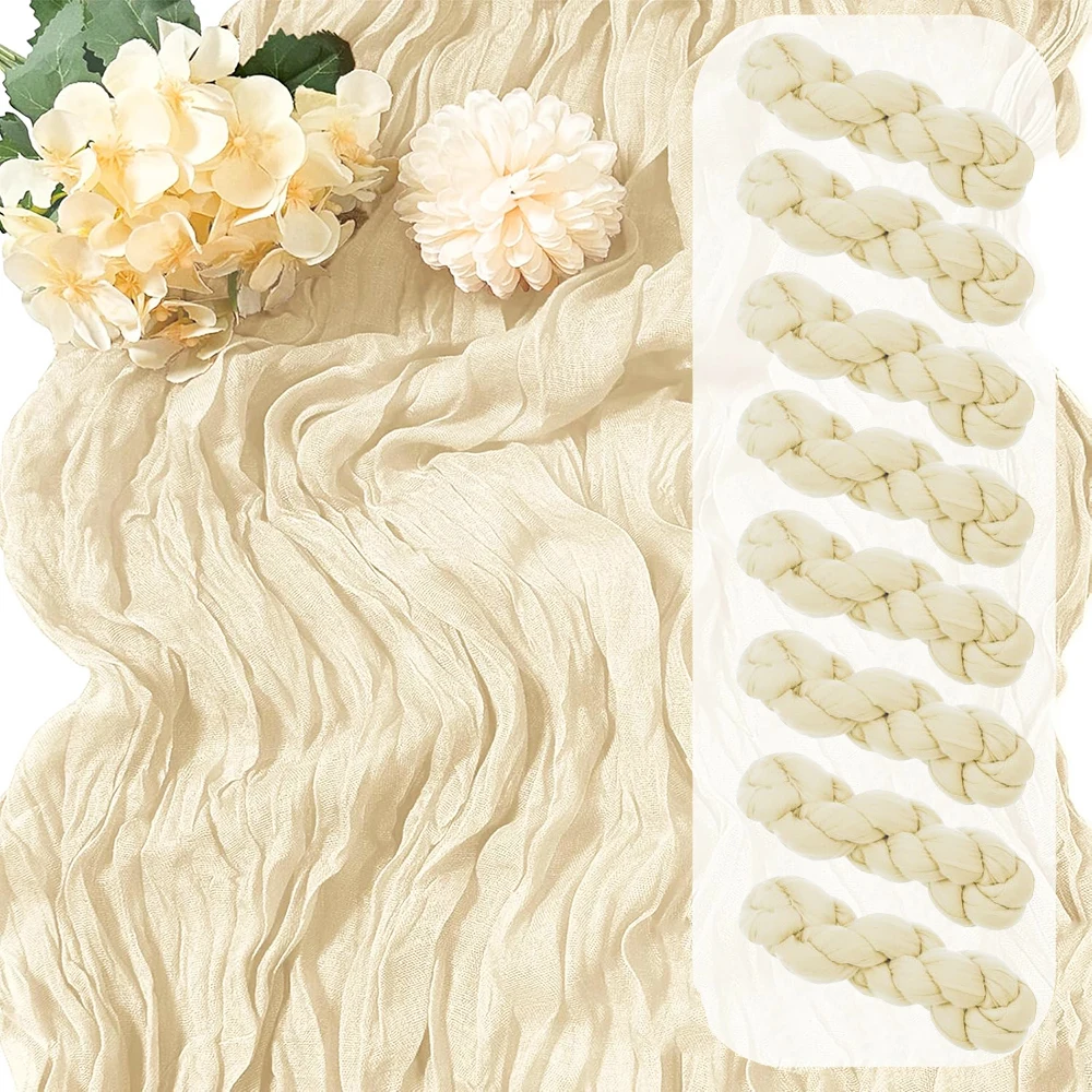 Beige Gauze Cheesecloth Table Runner Rustic Boho Semi Sheer Ivory Table Runner Wedding Bridal Baby Shower Birthday Party Decor