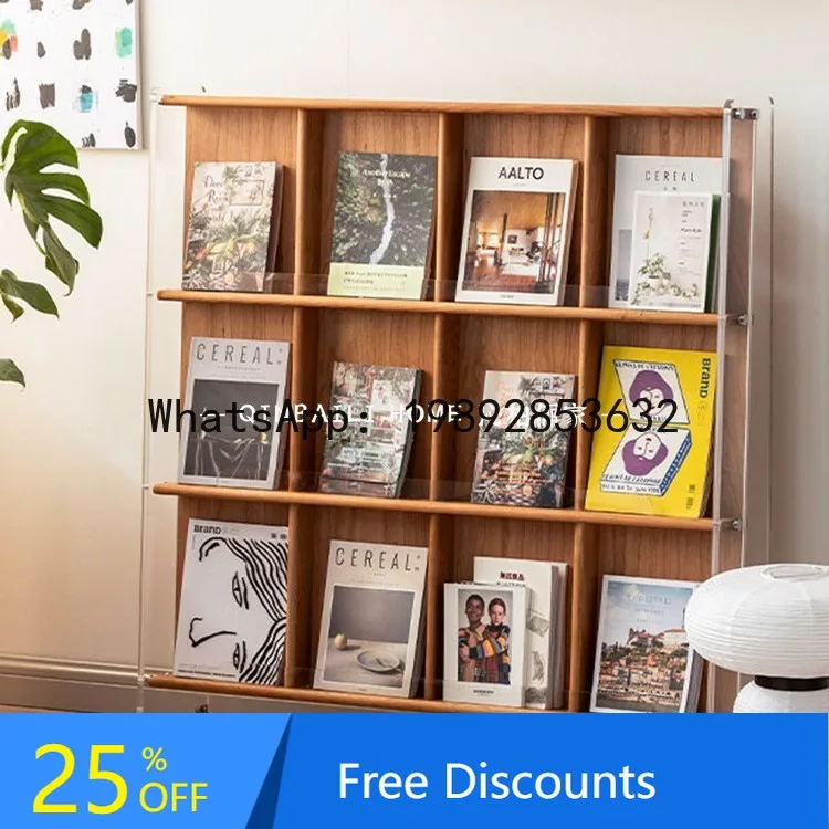 

YFY Multi-layer Newspaper Magazine Rack Acrylic Board Floor Display Decorative Rack Vintage Home Mobile Drawing Book