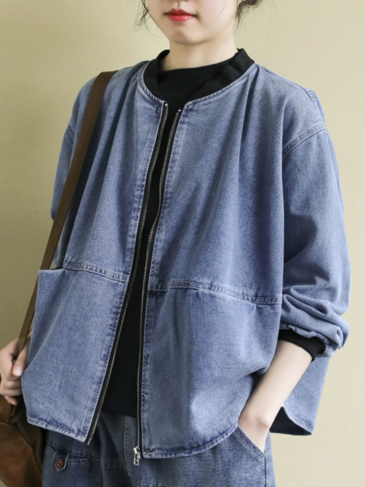 

Loose Casual Long Sve Denim Jaet Large Size Women's Spring Autumn New Sle Retro Baseball Collar Versatile ort Outerwear