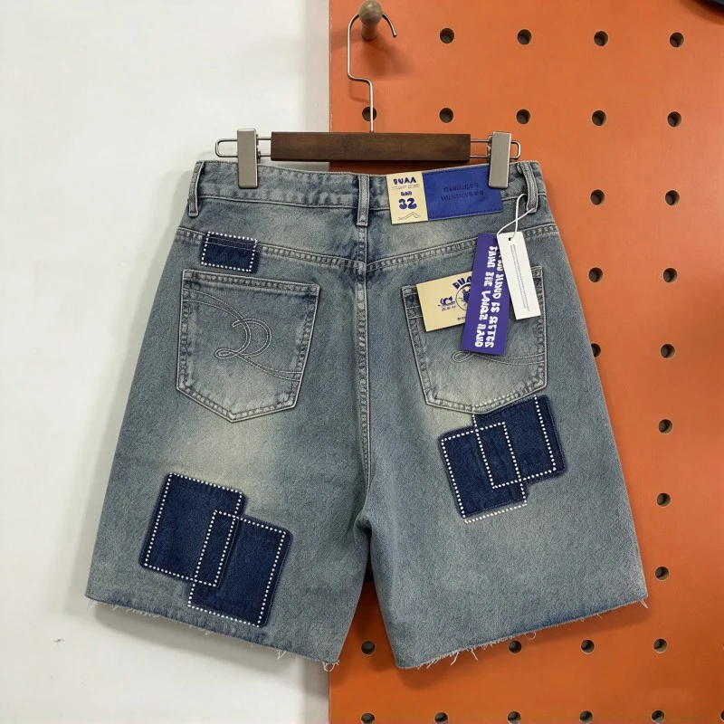 Petal Pattern Embroidered Letters DUAA Shorts Cutting Edge Tassels Hotfix Rhinestone Surround Patch Denim Pants Men Women