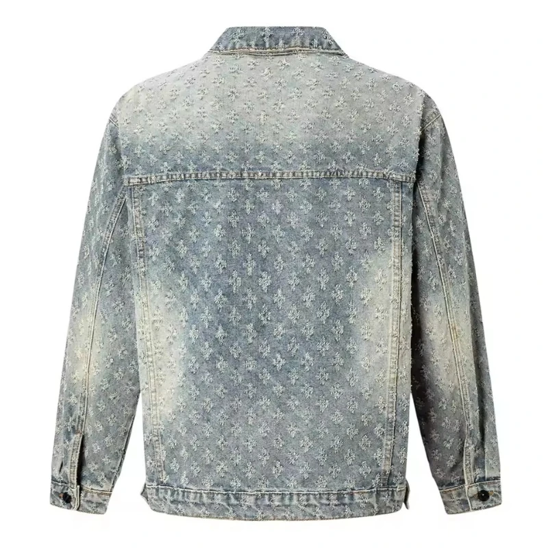 Men Distressed Ripped Denim Jacket Streetwear Loose Cotton Coat Fashion Vintage Blue Black Beige Outerwear