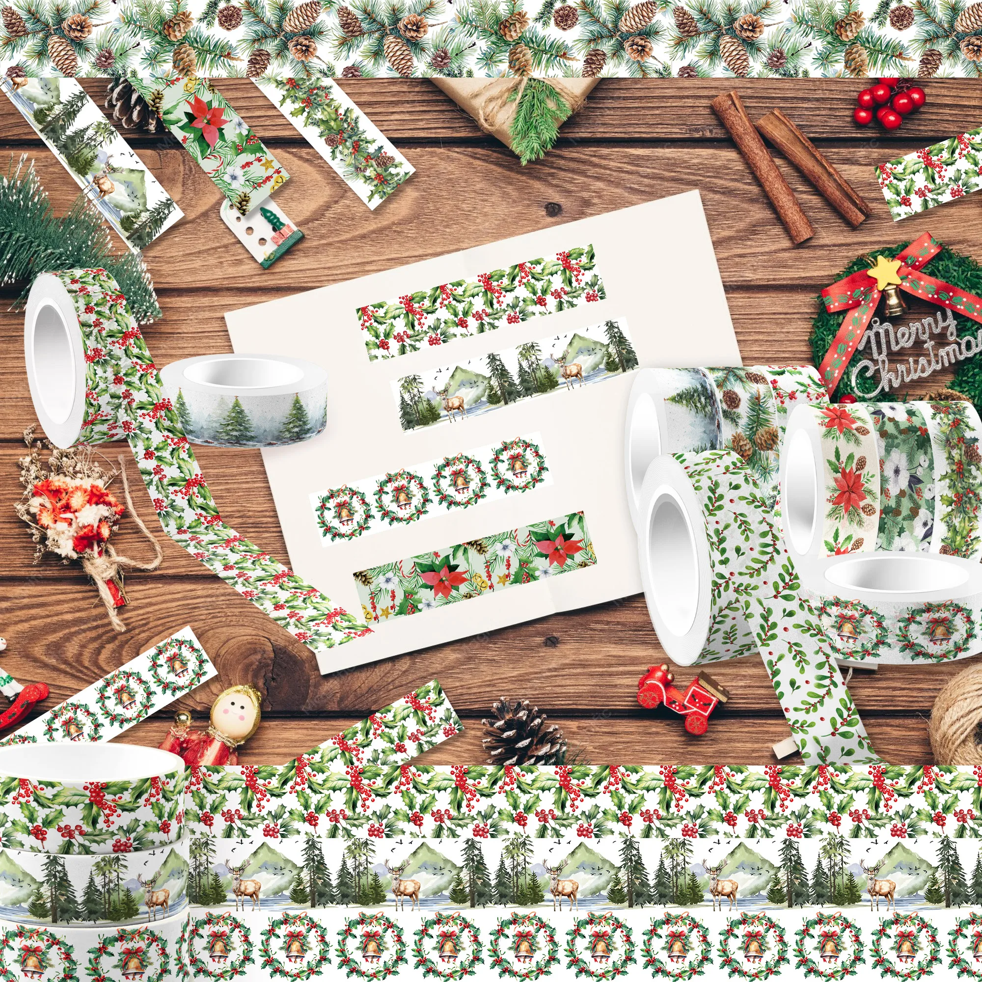 12 Rolls Watercolor Christmas Washi Tape Set,Decorative Paper Stickers,Craft Tape for Diary Scrapbooking Decor Party Supplies