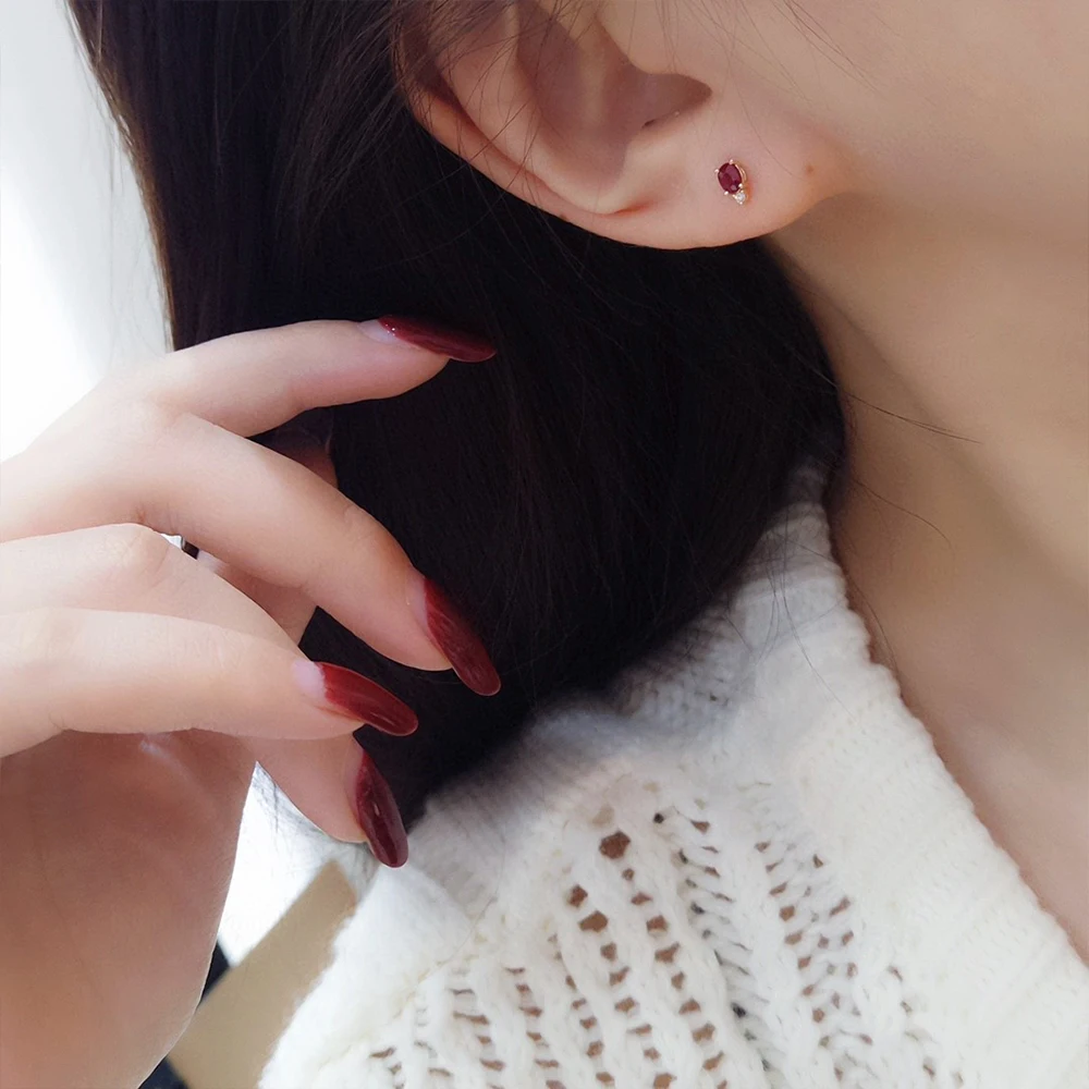 CANNER New Ruby Zircon Ear Studs For Women\'S S925 Sterling Silver Piercing Earrings Creative Personality Small Stud Earrings