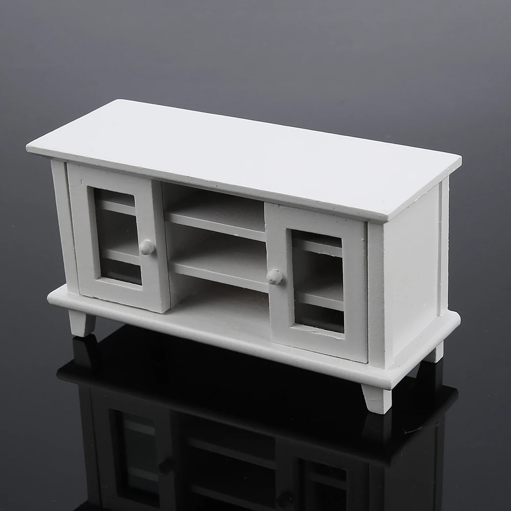 ZK30 1:12 Scale Dollhouse Storage TV Cabinet Miniature Mini Wooden Furniture Children Gift White