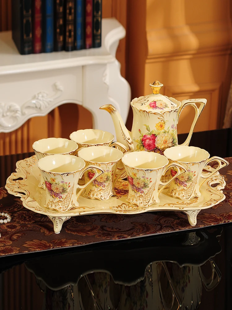 Drinkware Tea Cup Set Ceramic Household Living Room European Water Containers Tea Set Cold Kettle