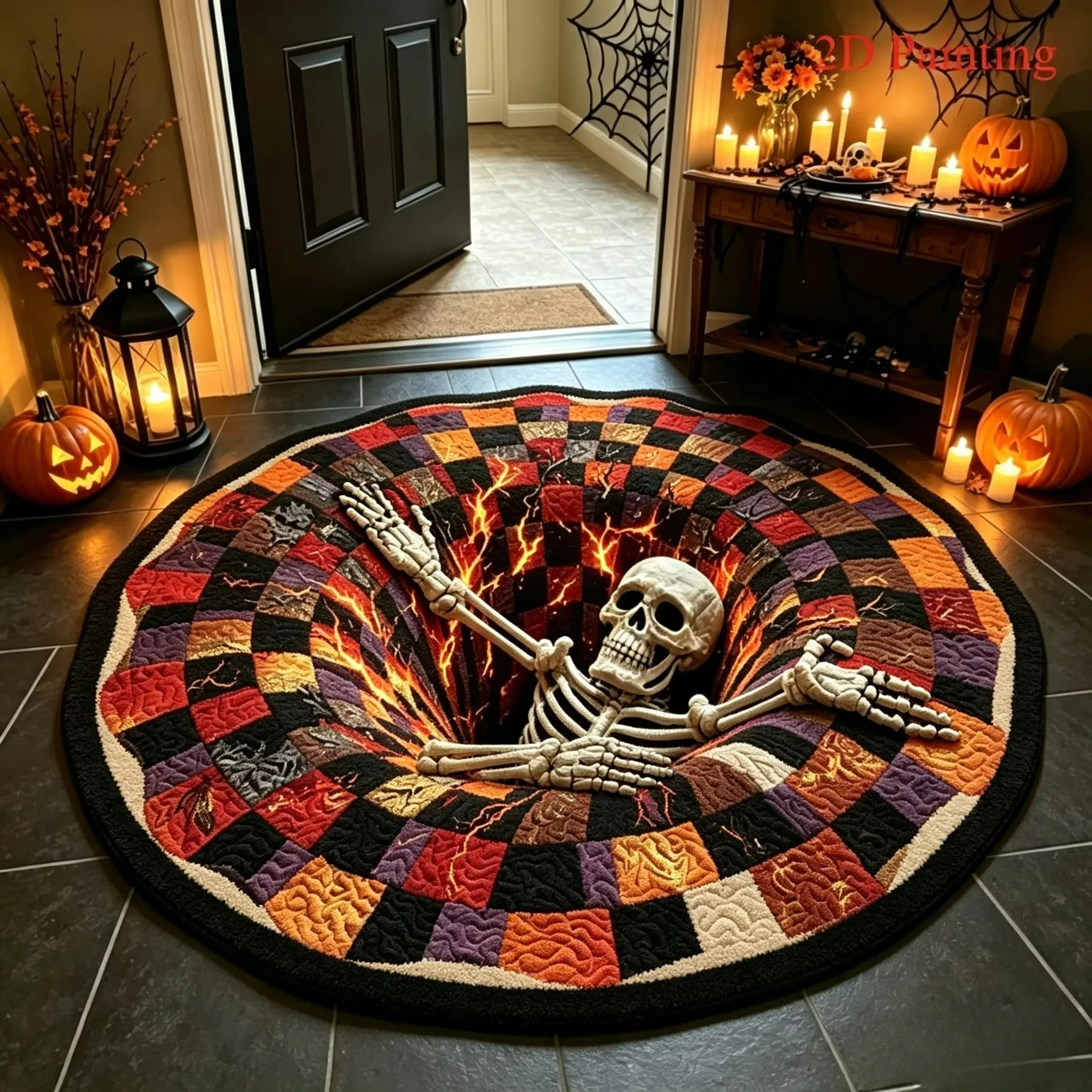 Halloween 3D Visual Effect Round Rug Flat Carpet Living Room Entry Way Decorative Area Rugs Bedside Dining Room Floor Carpet