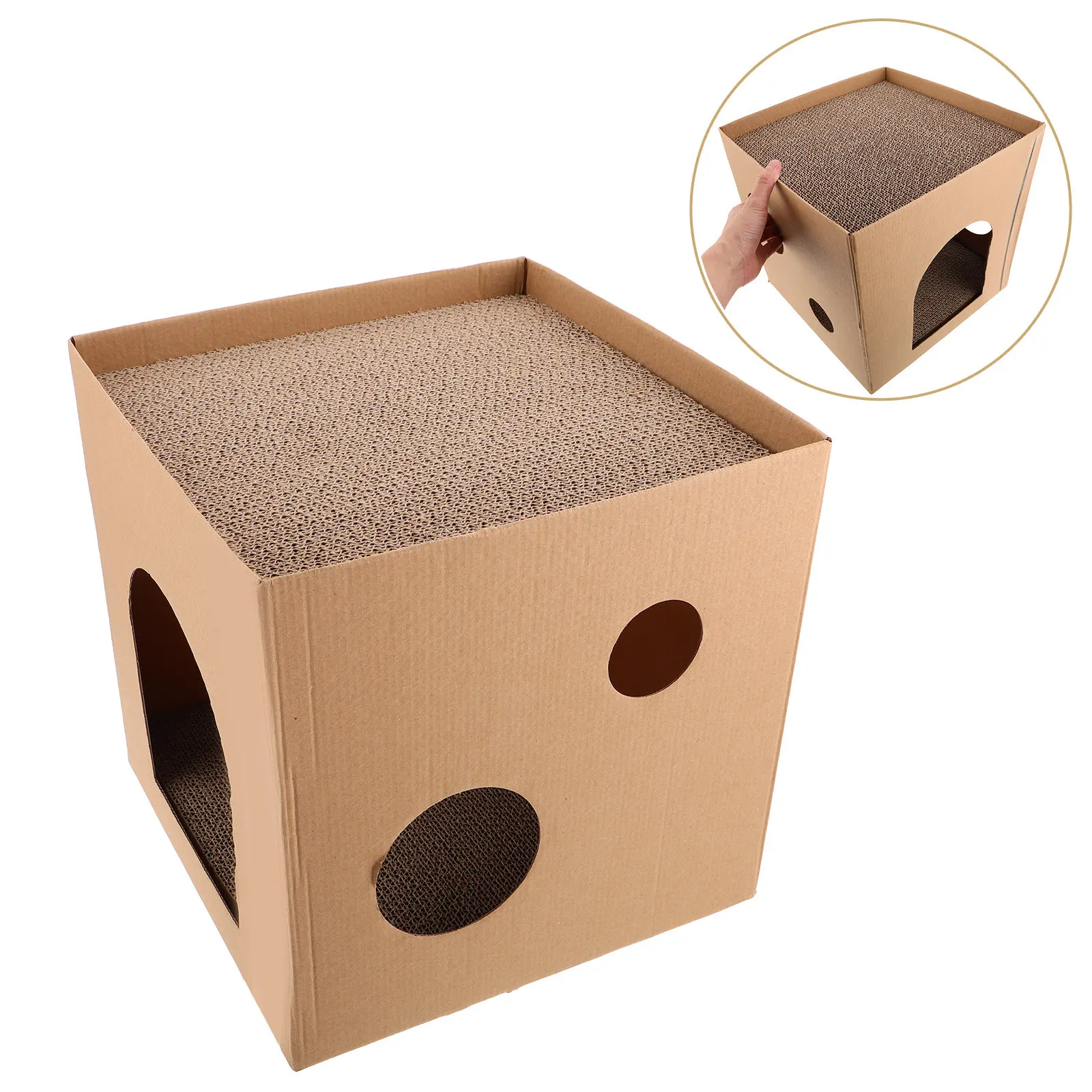 Cat Scratcher Nest Square Corrugated Cardboard Scratch Pad House for Resting Playing Scratching Safe Minimalist Cat Furniture