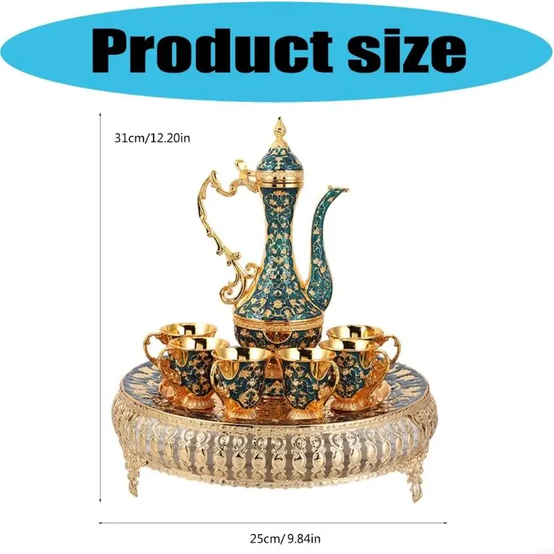 Retro Turkish Coffee Pot Set Tea Flask Tea Set with Teapot Tray 6 Cups Craft Decoration Flagon Set Turkish Cup Set 87HA view 6
