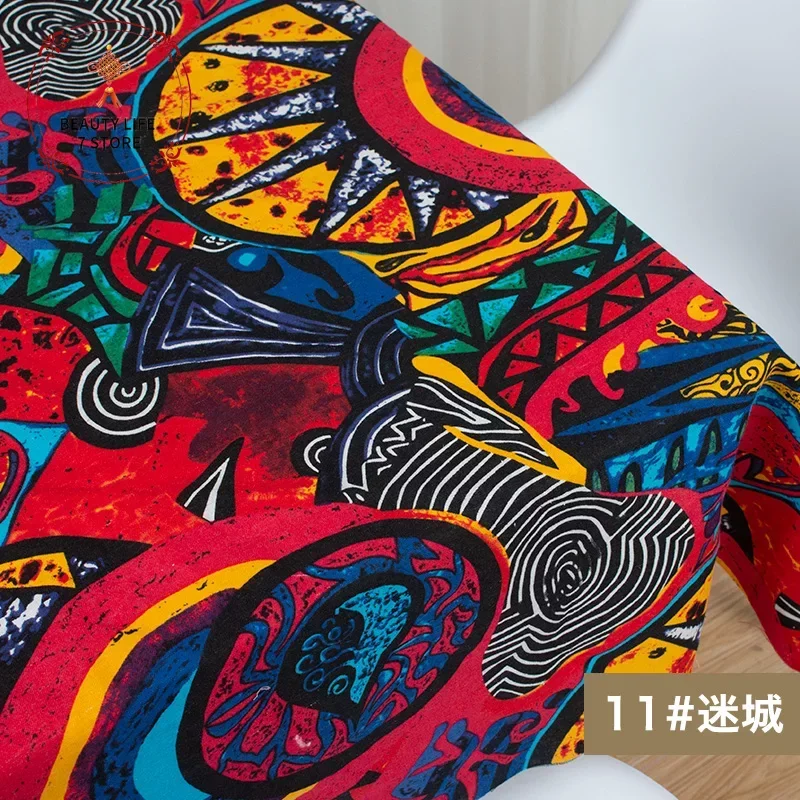 African Fabric Cotton Linen Vintage Printing Cloth DIY Handmade Textile Sewing Patchwork for Bags Dress Tablecloth 145*50cm