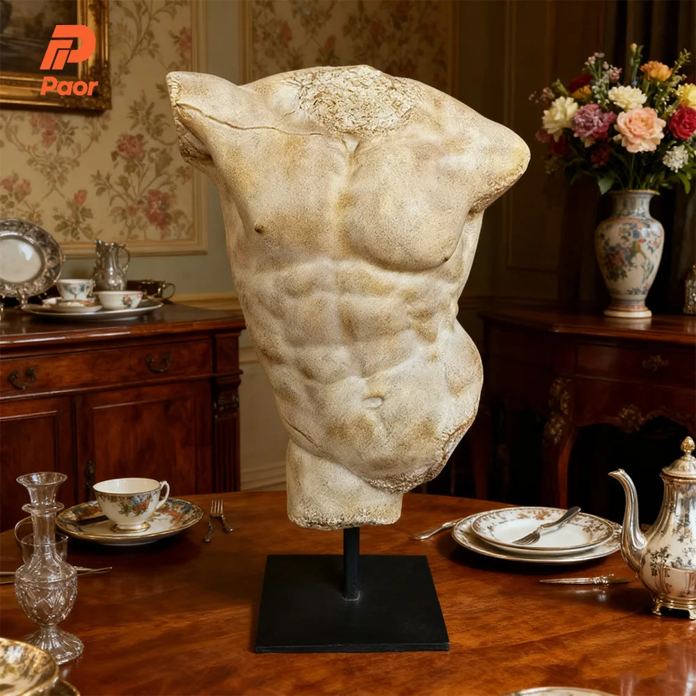 Nordic Retro Resin Half-Bust Portrait Sculpture Decor Art Ornament for Living Room, Entrance Cabinet and Wine Cabinet