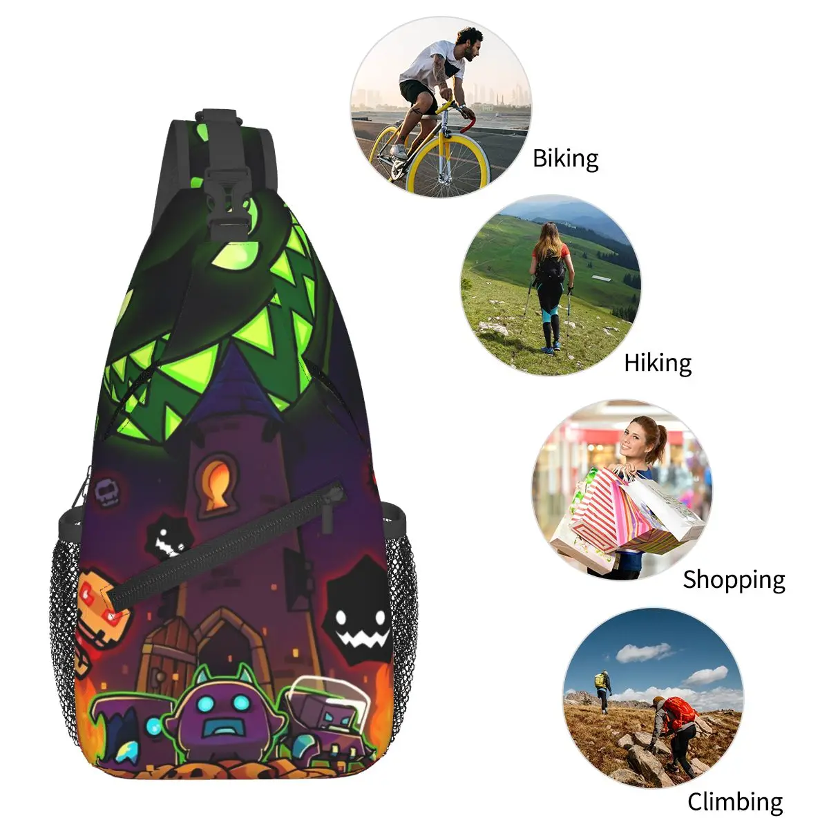 Poster de Cross body Schulter tasche kleine Brusttasche Geometrie Würfel Gaming Dash Schulter Rucksack Tages rucksack zum Wandern Reise Fahrrad tasche