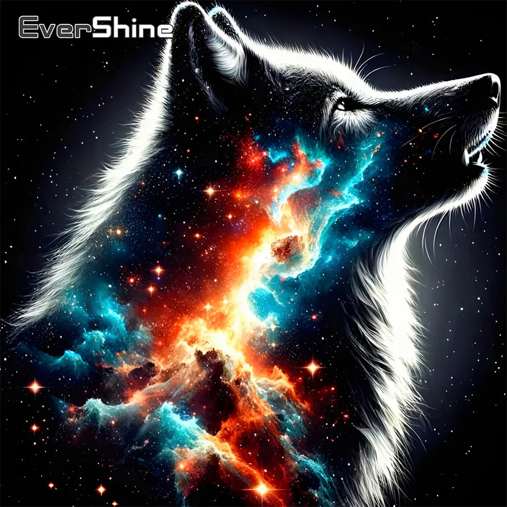 Evershine Diamond Embroidery Wolf Rhinestones Picture Painting Animal Cross Stitch Mosaic Kit Starry Sky Decor For Home