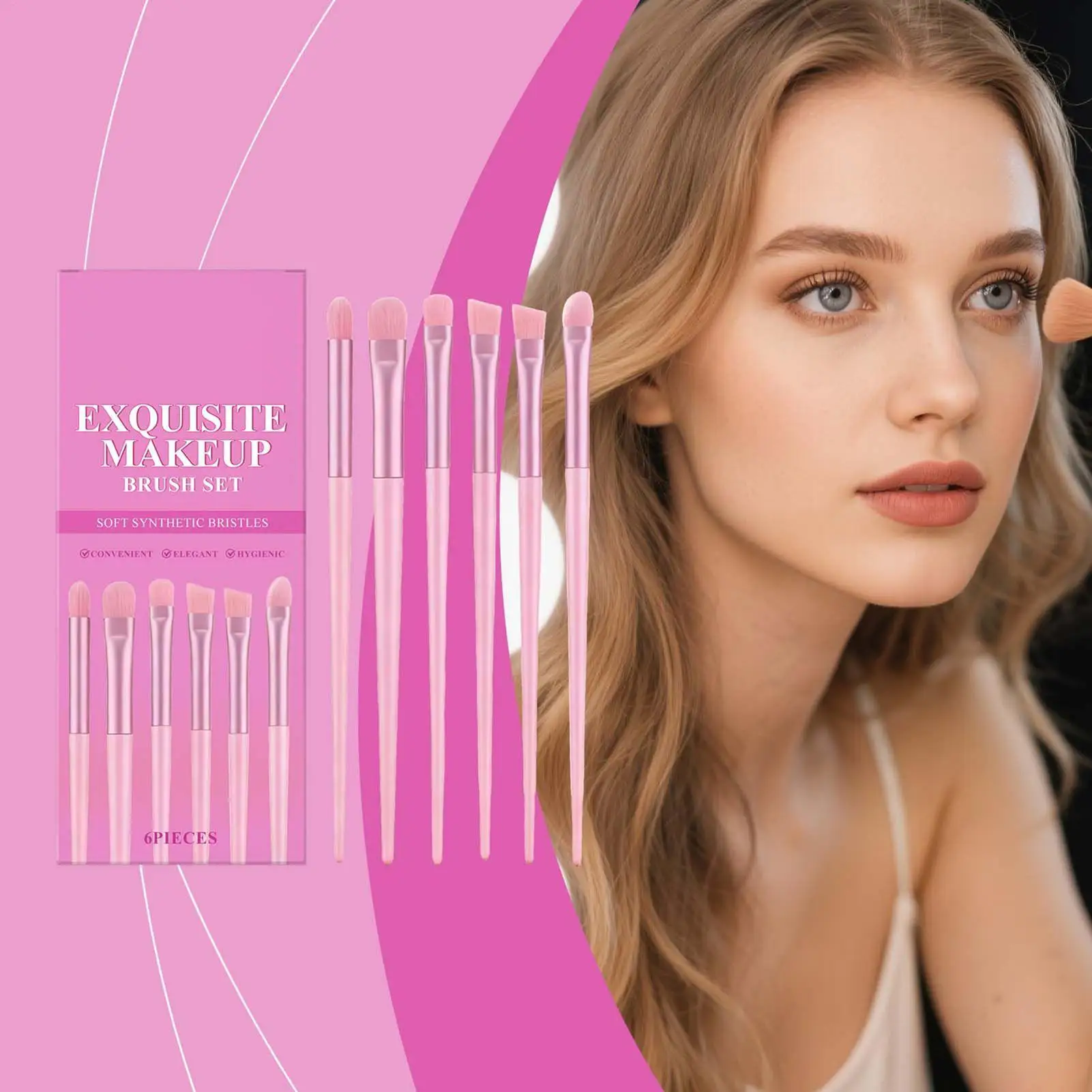 Zestaw 6 pędzli do makijażu oczu z miękkim włosiem, pędzle do makijażu twarzy, pędzle do cieni do powiek do pudru, kremu, blendowania dla kobiet i dziewcząt.