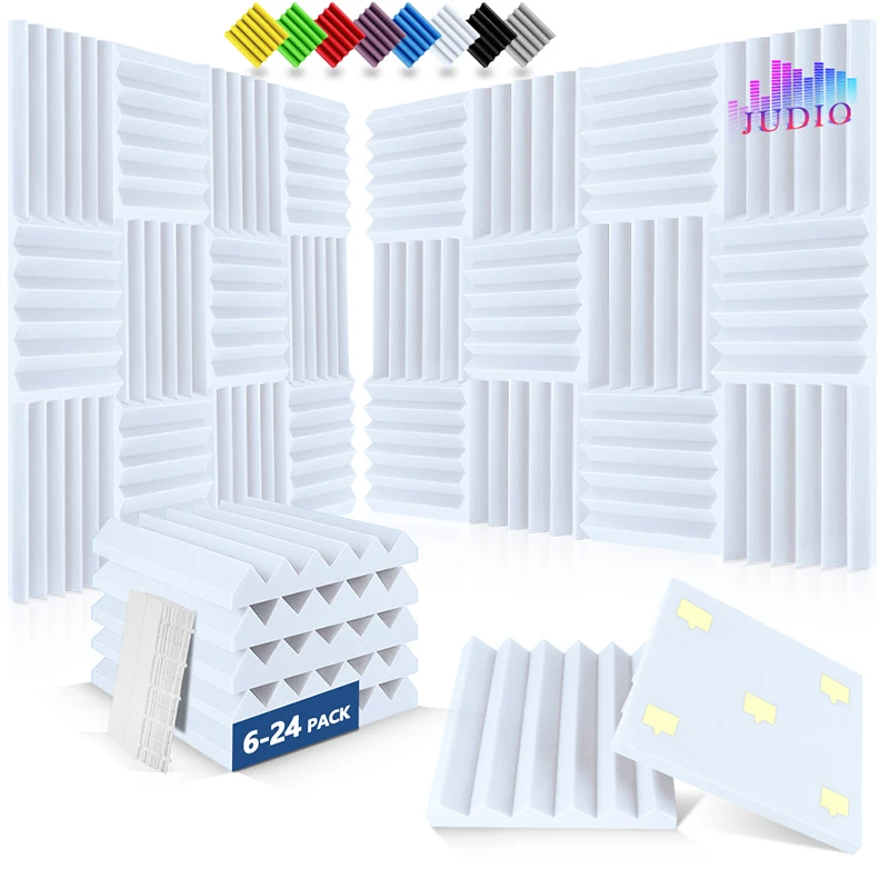 

White Acoustic Soundproofing Panel 6/12/24 Pcs, For Music Studio Office KTV Sound Insulating, Foam Wall Acoustic Treatment