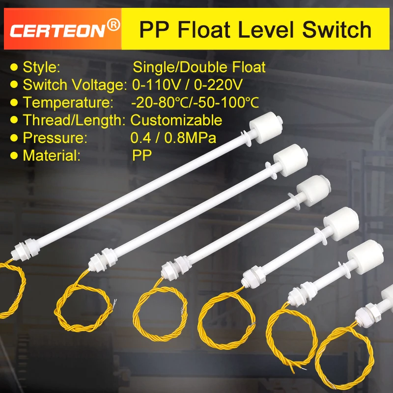 PP Float Switch Plastic Liquid Level Switch Mini Float Level Switch PP Float Level Switch PP Ball Float Switch for Water