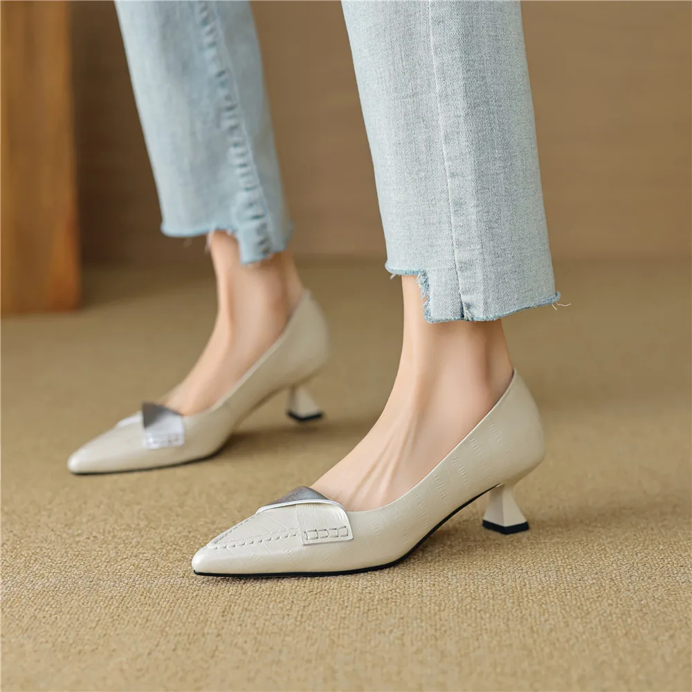 FEDONAS 2024 Women Pumps Thin Heels Pointed Toe Genuine Leather Mature Pumps Office Lady Working Shoes Woman Basic Spring Summer