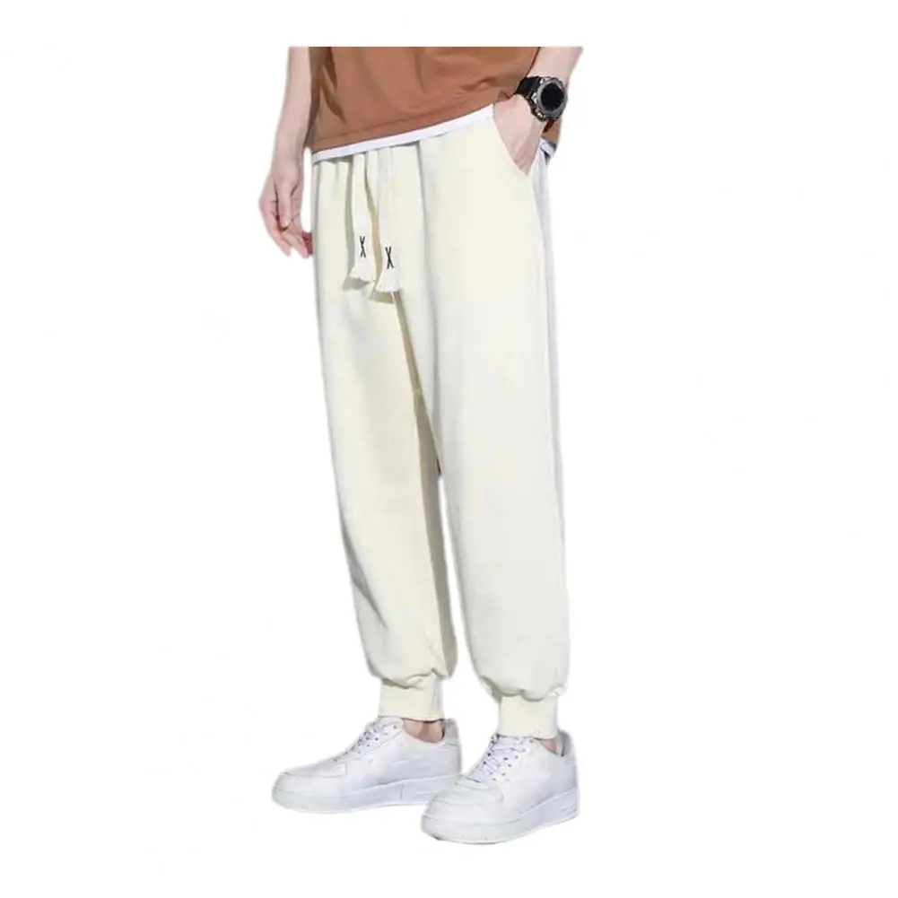 Regular Fit Casual Trousers Men's Drawstring Elastic Waist Sweatpants with Pockets Loose Straight Fit Sport Trousers for Daily