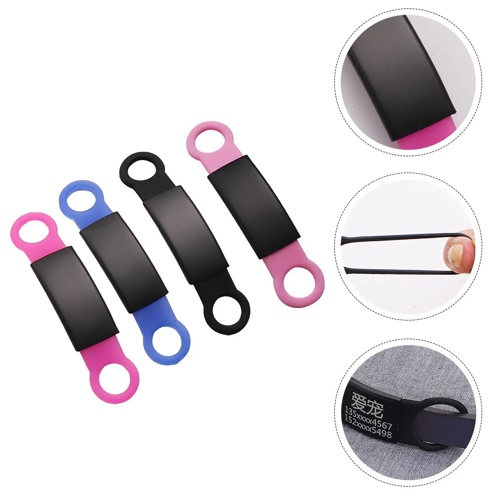4Pcs Sturdy Pet Identity Tag for Dogs Cats Made of Stainless Steel Silicone Simple Design Engraved Name Phone Address Anti-Lost
